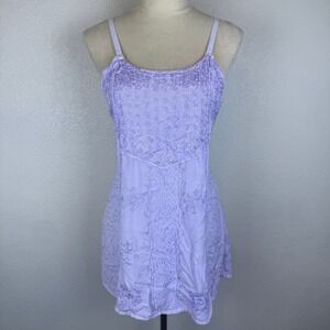Raviya Lavender Embroidered Slip‎ Dress Mini Bohemian Festival Back Tie Sz M-L